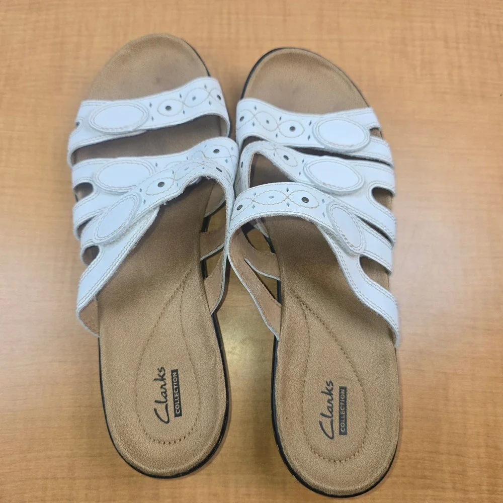 Collection by Clarks Women's Sandals Size 11 White Hook & Loop adjustment